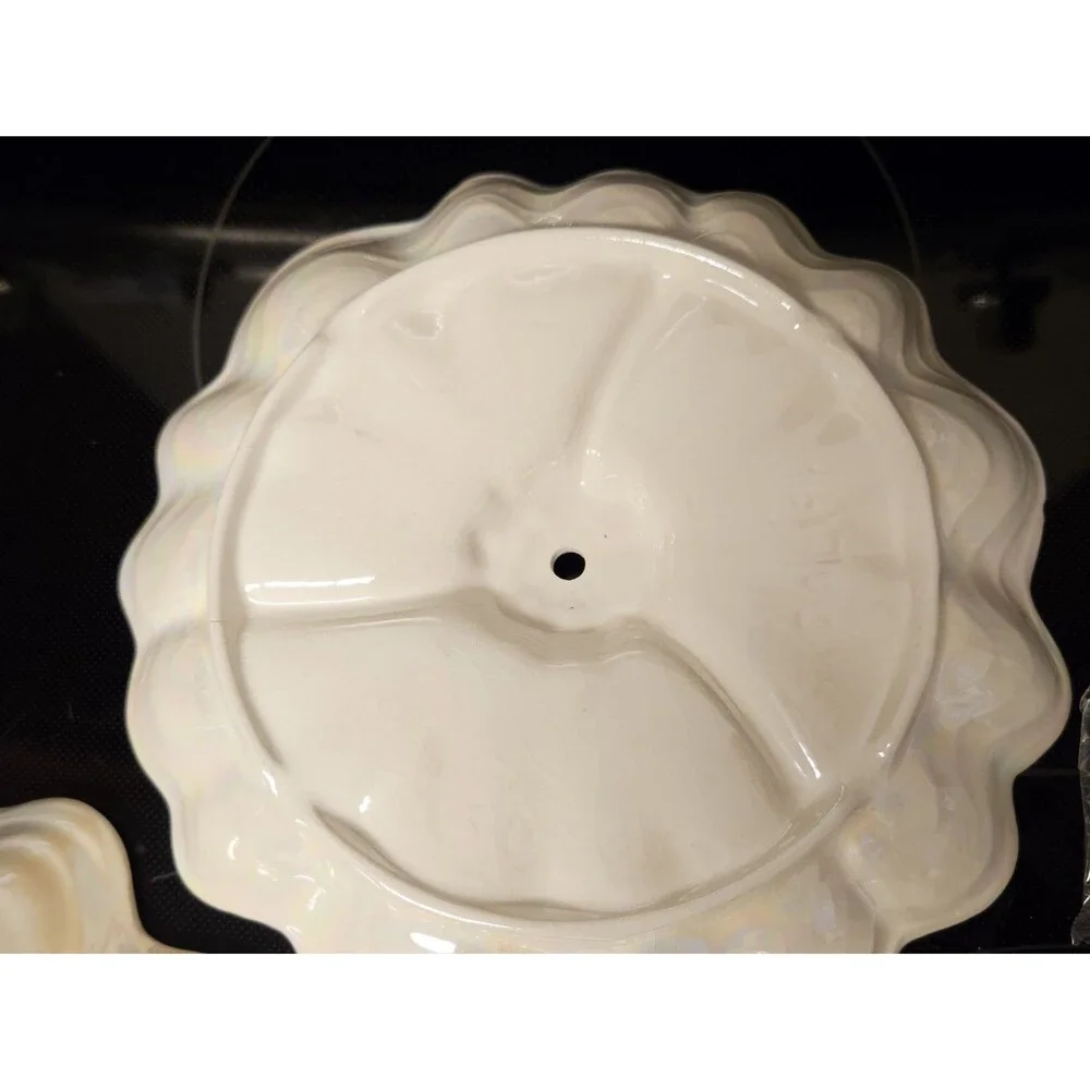 Vintage Maddux Of California Opalescent Cream & Silver 3 Tier Serving Tray READ